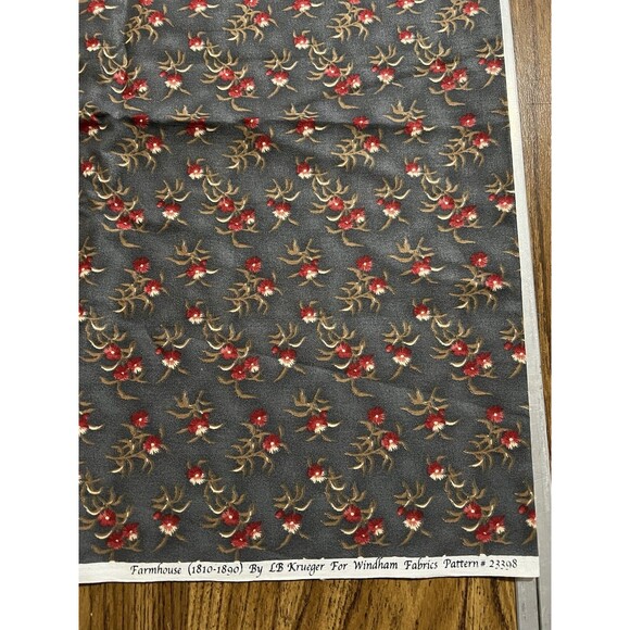Spring/Summer Floral Fabric - 42" X 1 Yard- Vintage Farmhouse Rustic Blue/Red - Picture 3 of 4